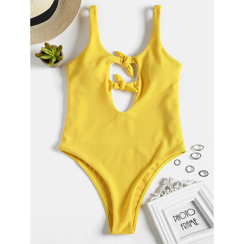 Clearance Knotted Scoop Neck High Leg One Piece Swimsuit