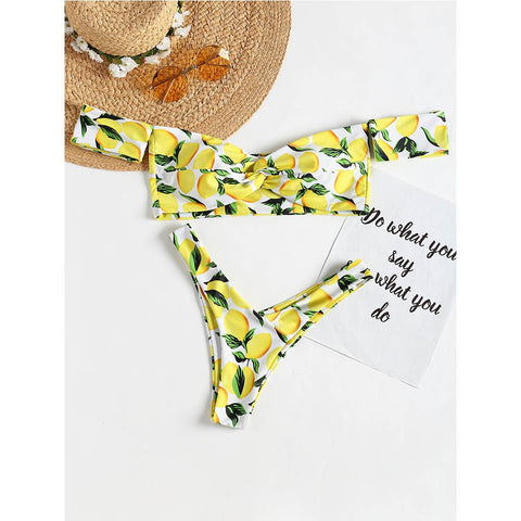 Lemon Printed Thong Bikini