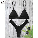 Plunge Padded Textured High Cut Bikini