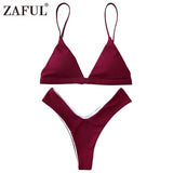 Plunge Padded Textured High Cut Bikini