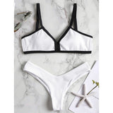 Ribbed Contrast Piping Thong Bikini