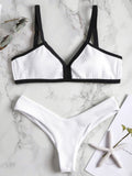 Ribbed Contrast Piping Thong Bikini