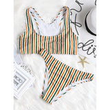 Colorful Striped U Neck Bikini