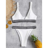 Ribbed Texture Striped Bikini