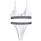 Ribbed Texture Striped Bikini