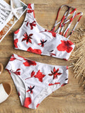 Leaf Print Padded Strappy Bikini