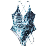 Abstract Print V Neck One Piece Swimsuit