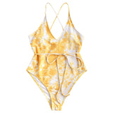 Abstract Print V Neck One Piece Swimsuit