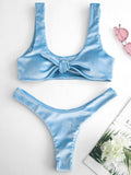 Tie Front Velvet High Cut Bikini