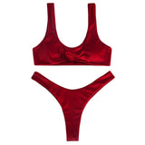Tie Front Velvet High Cut Bikini