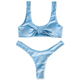 Tie Front Velvet High Cut Bikini