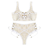 Lace-Up Lace Crochet Bikini