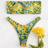 Leaf Print Lace-Up High Leg Bikini