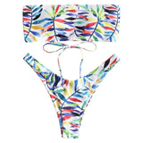 Leaf Print Lace-Up High Leg Bikini