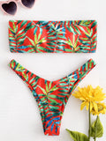 Leaf Print Lace-Up High Leg Bikini