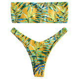 Leaf Print Lace-Up High Leg Bikini