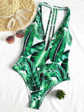 Tropical Leaf Print One Piece Swimsuit