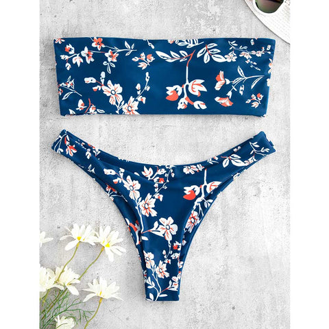 Floral Print Strapless Bikini