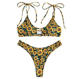 Tie Shoulder Sunflower Keyhole Bikini