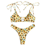 Tie Shoulder Sunflower Keyhole Bikini