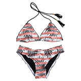 Striped Plant Print Bikini