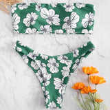 Flower Print High Cut Bandeau Bikini