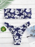Flower Print High Cut Bandeau Bikini