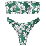 Flower Print High Cut Bandeau Bikini