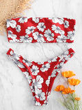 Flower Print High Cut Bandeau Bikini