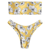 Flower Print High Cut Bandeau Bikini