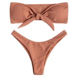 Bowknot Ribbed Bikini