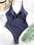 Knotted Plunging Cut Out One Piece Swimsuit