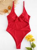 Knotted Plunging Cut Out One Piece Swimsuit